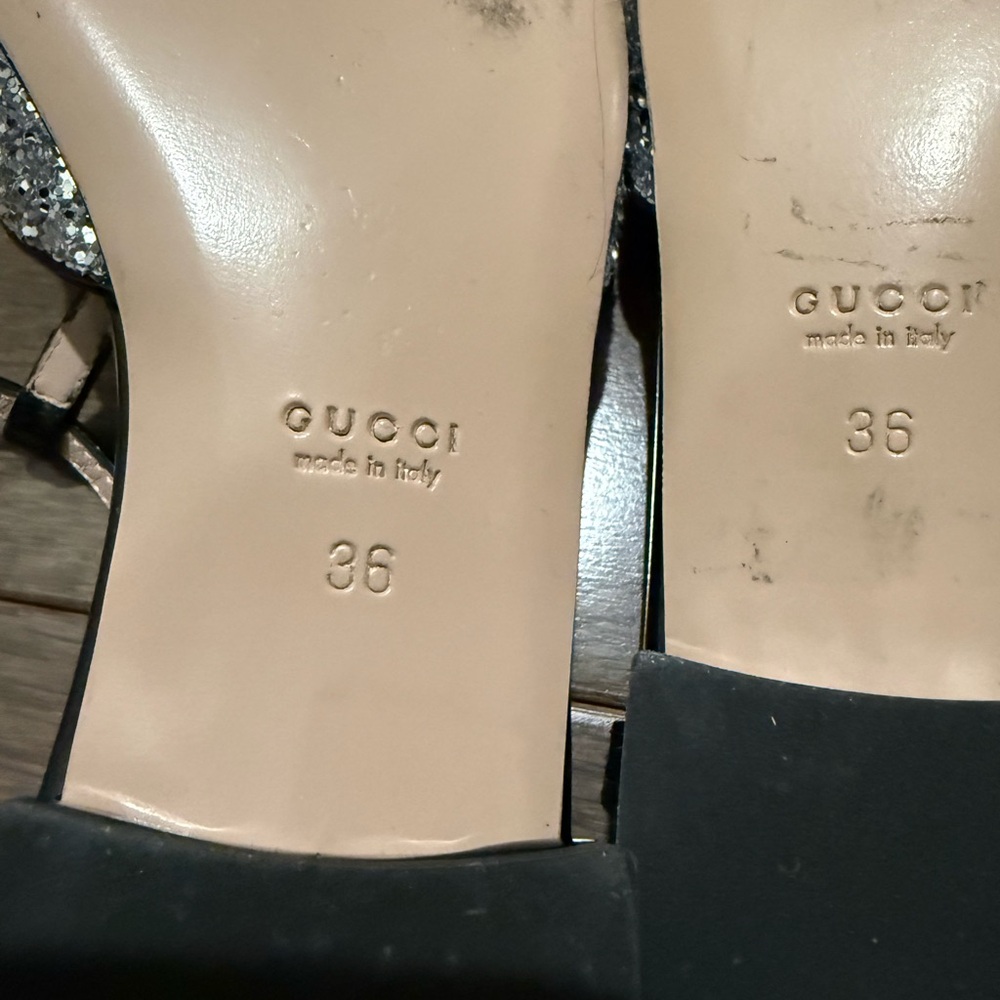 Gucci Women's Glitter Silver T-Strap Shoes - Picture 4 of 6